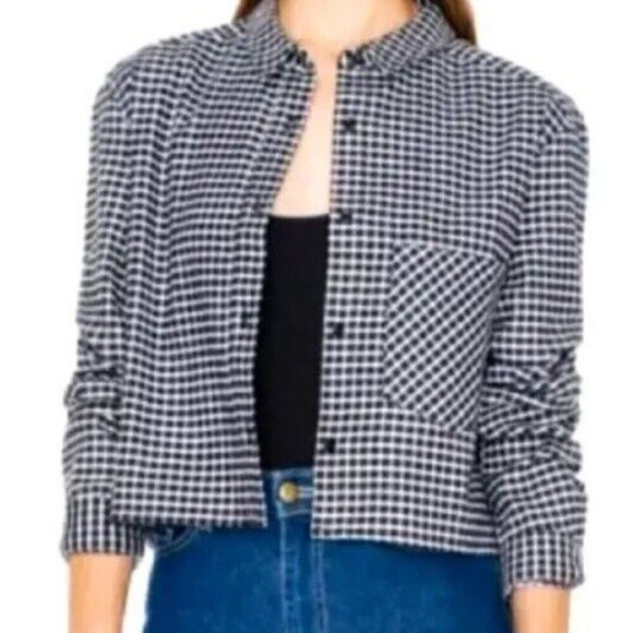 American Apparel Cropped Flannel Plaid Button Down Shirt Jacket Women’s Small - Picture 2 of 9